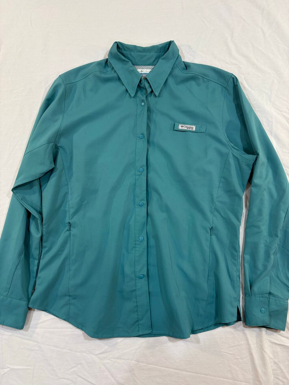 Columbia Omni-Shade Teal Snap Up Vented Long Sleeve Outdoor Shirt Size Large
